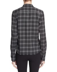 Helmut Lang Fitted Plaid Button Front Shirt