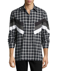 Neil Barrett Retro Tartan Modernist Stripe Shirt Gray
