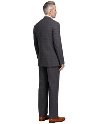Brooks Brothers Brookscool Regent Fit Grey Plaid With Blue Windowpane Suit