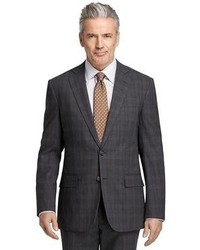 Brooks Brothers Brookscool Regent Fit Grey Plaid With Blue Windowpane Suit