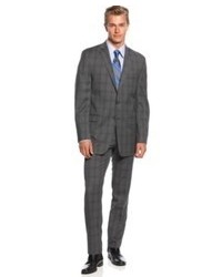 Calvin Klein Suit Charcoal Plaid Big And Tall