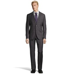 Hugo Boss Dark Grey Plaid Super 100 Virgin Wool 2 Button Suit With Flat Front Pants