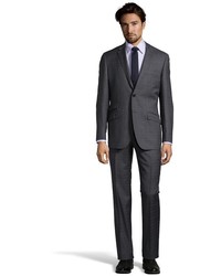 English Laundry Medium Grey Plaid Wool Notch Lapel Two Button Suit With Flat Front Pants