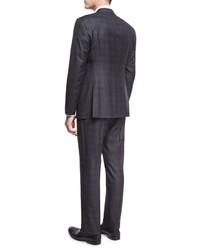 Giorgio Armani Plaid Wool Silk Two Piece Suit Gray