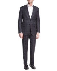 Giorgio Armani Plaid Wool Silk Two Piece Suit Gray