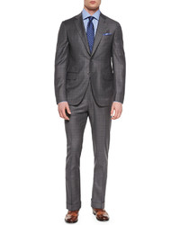 Isaia Super 150s Plaid Suit Grayblue