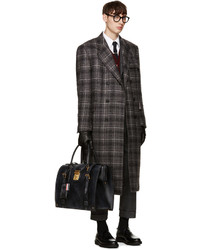 Thom Browne Grey Tartan Wide Shoulder Coat