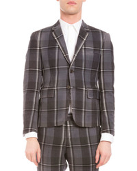 Thom Browne Distressed Plaid Two Button Wool Jacket Medium Gray