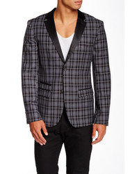 WD.NY Edge By Gray Plaid Satin Notch Lapel Two Button Slim Fit Sport Coat