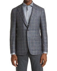 Canali Kei Windowpane Wool Blend Sport Coat In Grey At Nordstrom