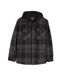 KARL LAGERFELD PARIS Hooded Wool Blend Shirt Jacket In Charcoal At Nordstrom