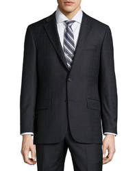 Hickey Freeman Classic Fit Plaid Wool Suit Charcoal