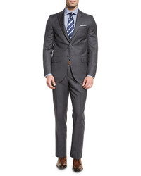Isaia Super 130s Tonal Plaid Wool Two Piece Suit Gray