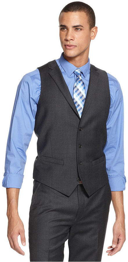 Alfani Charcoal Plaid Slim Fit Vest, $75 | Macy's | Lookastic