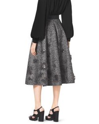 Michael Kors Michl Kors Embroidered Herringbone Wool Skirt