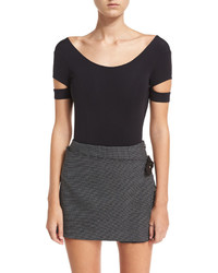 Helmut Lang Houndstooth Printed Pleated Mini Skirt W Frayed Edges