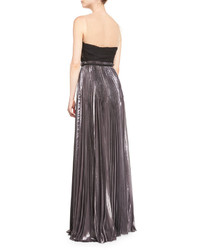J. Mendel Strapless Pleated Silk Gown With Illusion Neck Anthracite