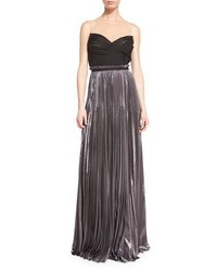 J. Mendel Strapless Pleated Silk Gown With Illusion Neck Anthracite