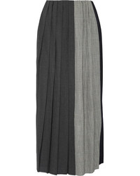 Facetasm Pleated Paneled Wool Midi Skirt Gray