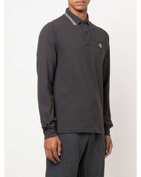 Stone Island Compass Patch Long Sleeved Polo Shirt