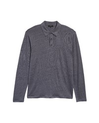 Vince Long Sleeve Linen Polo In Abyss At Nordstrom