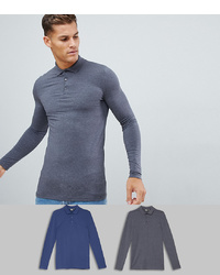 ASOS DESIGN Muscle Fit Long Sleeve Jersey Polo 2 Pack Save