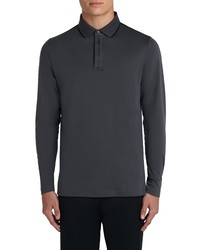 Bugatchi Pima Cotton Long Sleeve Polo Shirt In Charcoal At Nordstrom