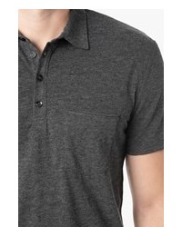 7 For All Mankind Short Sleeve Raw Placket Polo In Heather Charcoal