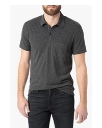 7 For All Mankind Short Sleeve Raw Placket Polo In Heather Charcoal