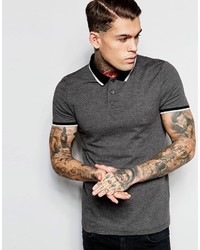 Asos Brand Muscle Jersey Polo With Contrast Collar In Charcoal