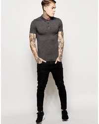 Asos Brand Extreme Muscle Jersey Polo In Charcoal