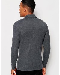 Asos Brand Pique Muscle Long Sleeve Polo With Logo In Charcoal