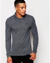 Asos Brand Pique Muscle Long Sleeve Polo With Logo In Charcoal