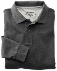 Charles Tyrwhitt Charcoal Long Sleeve Pique Polo