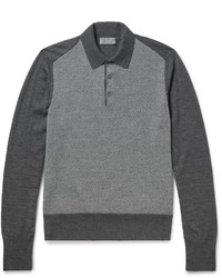 Canali Contrast Panelled Wool Polo Shirt