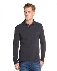 Burberry Dark Charcoal Cotton Long Sleeve Polo Shirt