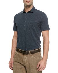 Brunello Cucinelli Five Button Jersey Knit Polo Charcoal