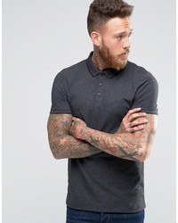 Asos Muscle Pique Polo Shirt With Tipped Collar In Charcoal Marl