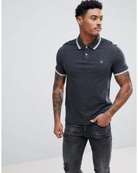 Original Penguin Pique Tipped Polo Slim Fit Small Logo In Charcoal Marl