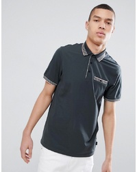 Ted Baker Polo Shirt In Grey With Stripe Tipping