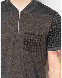 Asos Polo Shirt With Zip Neck And Dogstooth Print