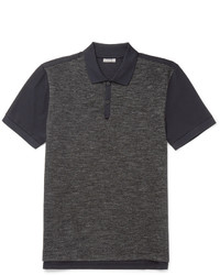 Lanvin Slim Fit Piqu Panelled Wool And Cotton Blend Jersey Polo Shirt