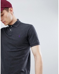 Polo Ralph Lauren Slim Fit Pique Polo Player Logo In Charcoal Marl