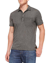 7 For All Mankind Slub Jersey Polo Shirt Charcoal