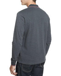 Moncler Tipped Long Sleeve Polo Shirt Gray