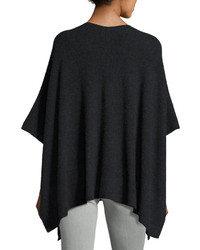 Vince Cashmere Ribbed V Neck Poncho Heather Charcoal