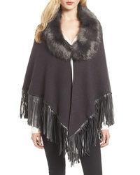 Love Token Fringe Poncho With Detachable Faux Fur Collar