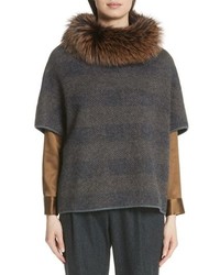 Fabiana Filippi Knit Poncho With Removable Genuine Fox Fur Collar
