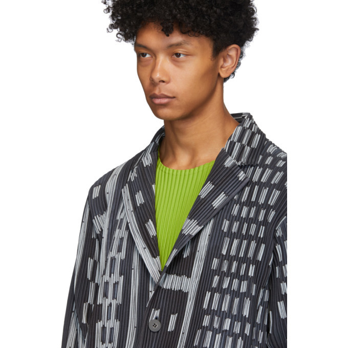 Homme Plissé Issey Miyake Black And Grey Ikat Pleated Blazer, $530 ...