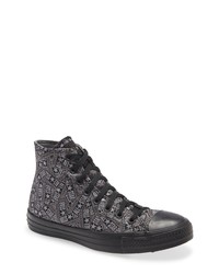 Charcoal Print Canvas High Top Sneakers